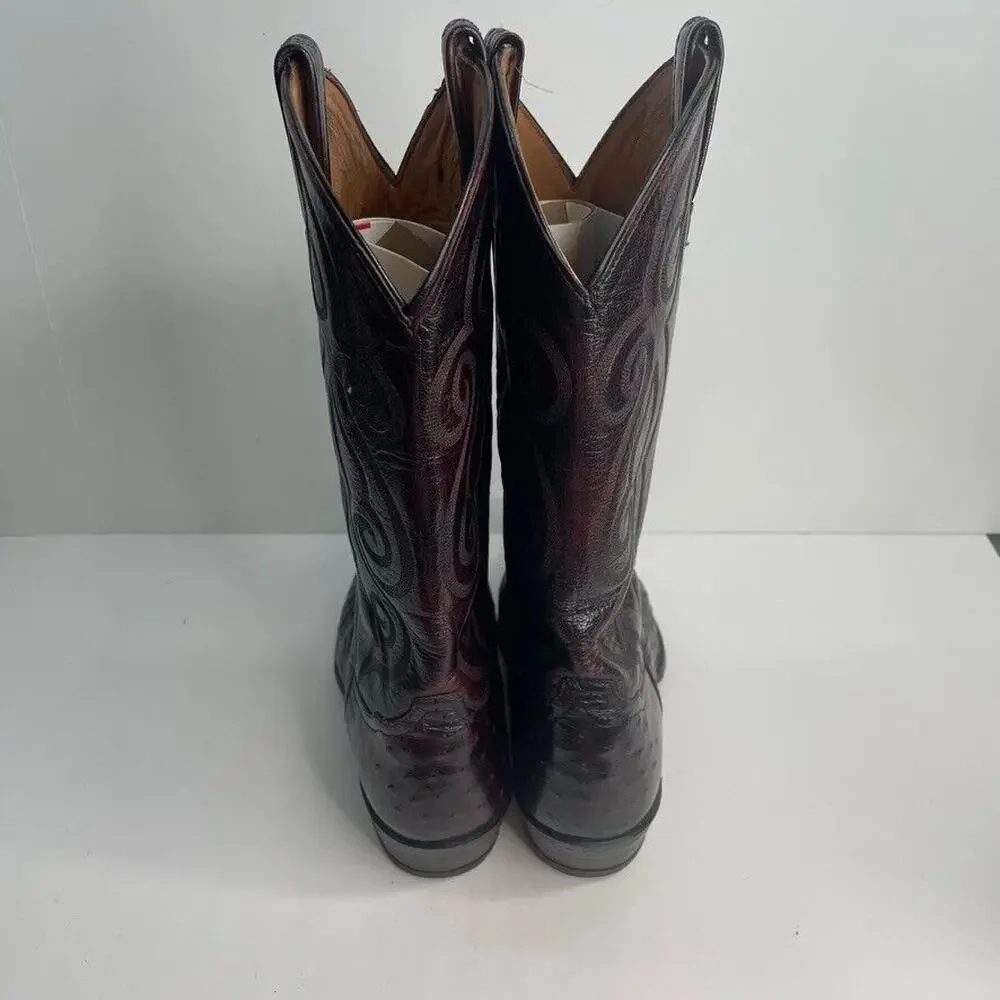 Men's TONY LAMA Full Quill Ostrich Western USA Made Boots 11B 03493 Deep Red VTG